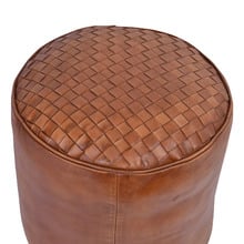 Tan Travie Round Leather Ottoman